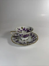 Mitterteich Bavaria Germany Claw Footed Violet Teacup & Saucer Vintage