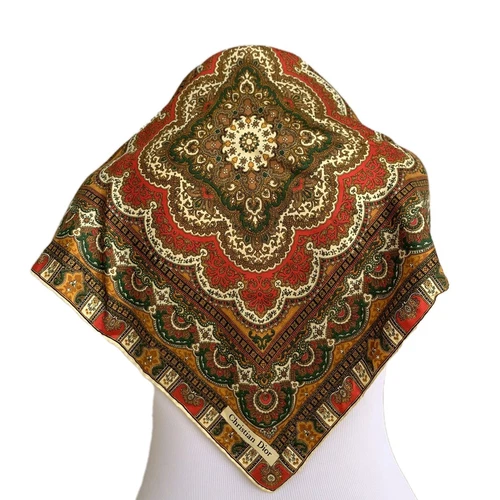 Foulard vintage Christian Dior 100% soie 19"x18" Imprimé cachemire baroque #A25