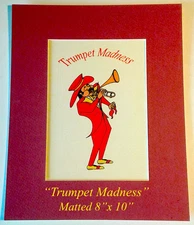 COOKS ART GALLERY   "TRUMPET MADNESS"   SIGNED PRINT MATTED 8" x 10"