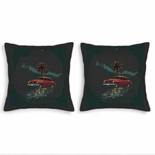 Set of 2 Throw Pillow Covers 18x18in - Vintage Red Car & Palm Tree Design 