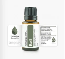 Simply Earth Basil 100% Pure Essential Oil 15 ml Bottle New