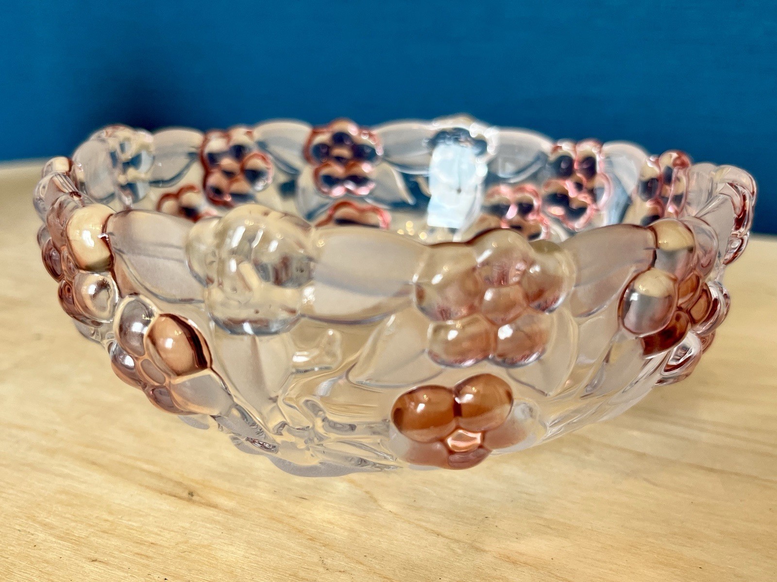 Walther Glass Carmen Rose Crystal Basket & Bowl Set German Floral Glass VGC image 4