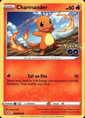 Charmander Common Pokemon GO 008/078 Fire Pokemon Card