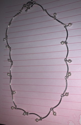 Vintage Carolee Freshwater Pearl Dangle Sterling Silver Bar Station Necklace 17" - Picture 10 of 24