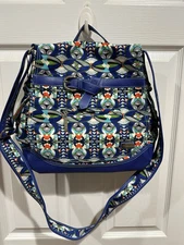 HADAKI Hobo Style Shoulder Bag Mardi Gras Paisley Print Blue White EUC