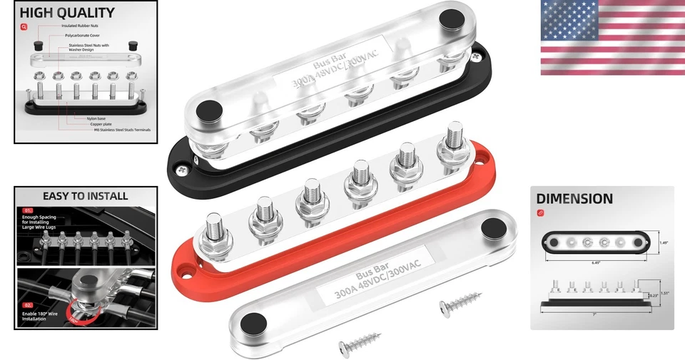 Compact 300A Bus Bar with Polycarbonate Cover - Ideal for Solar and Automotive - Image 2 of 4
