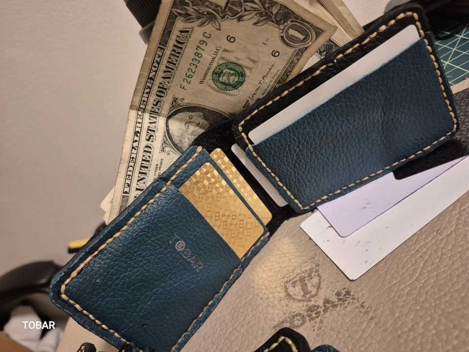 Carteras de cuero genuino para hombre hechas a mano envejecidas plegables para hombre Foto 3 de 4