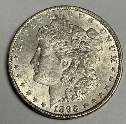 AU 1898-P Morgan Silver Dollar, Almost Uncirculated $1 U.S. coin