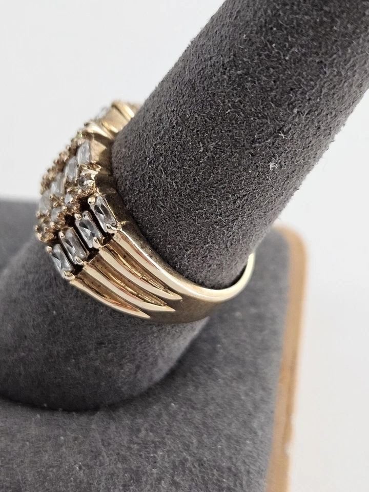 Anillo vintage FAS 925 con bolsas de circonita cúbica tono dorado talla 8 5,63 G Foto 3 de 4