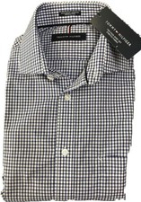 Tommy Hilfiger Men's Long Sleeve Dress Shirt 15-15.5x34/35, Navy Check