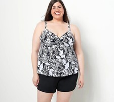 Kim Gravel x Swimsuits For All Tie Front Top and Short Set 12 Onyx Tropical NEW