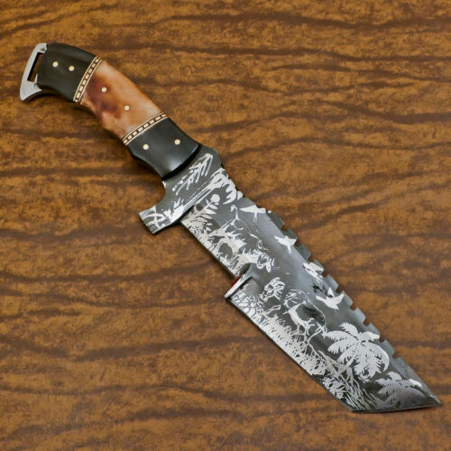 Rody Stan HAND MADE D2 ACID ETCHING BLADE TRACKER KNIFE - BONE/WOOD - AS-6736 - Picture 5 of 7