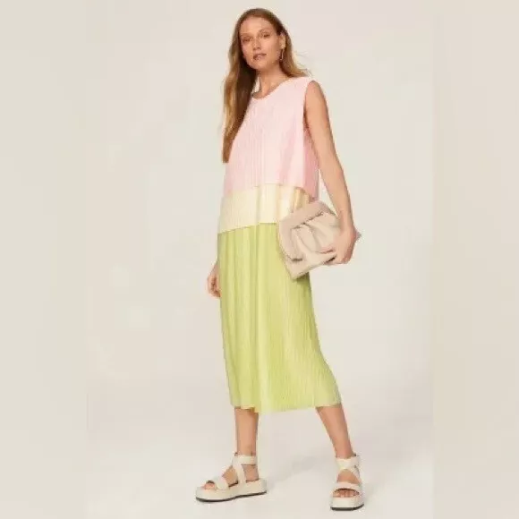 Hugo Boss Emanis Triple Layer Plisse Pleat Dress M Colorblock