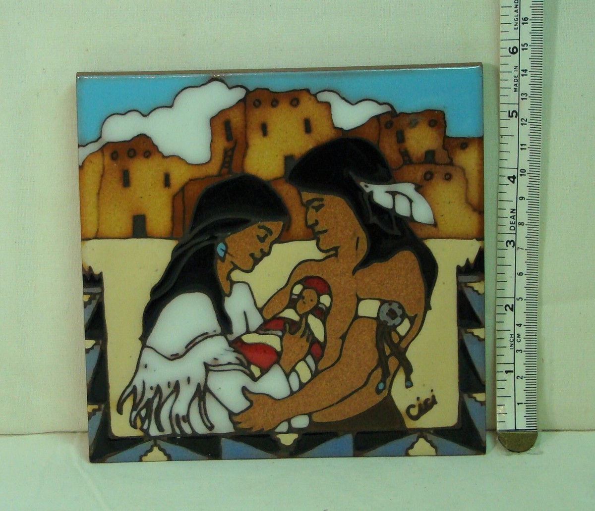 Decorative Tile Earthtones Vintage 1990 S.W. Native American Man