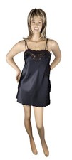Vintage Blanche Satin Lace Black Chemise Babydoll Nightgown Teddy Lingerie M