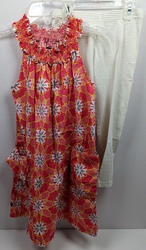 Tea Collection Sz 8 SOUTH AFRICA Floral Smock Neck Dress Sparkle Capris 3S13156 - Picture 2 of 12
