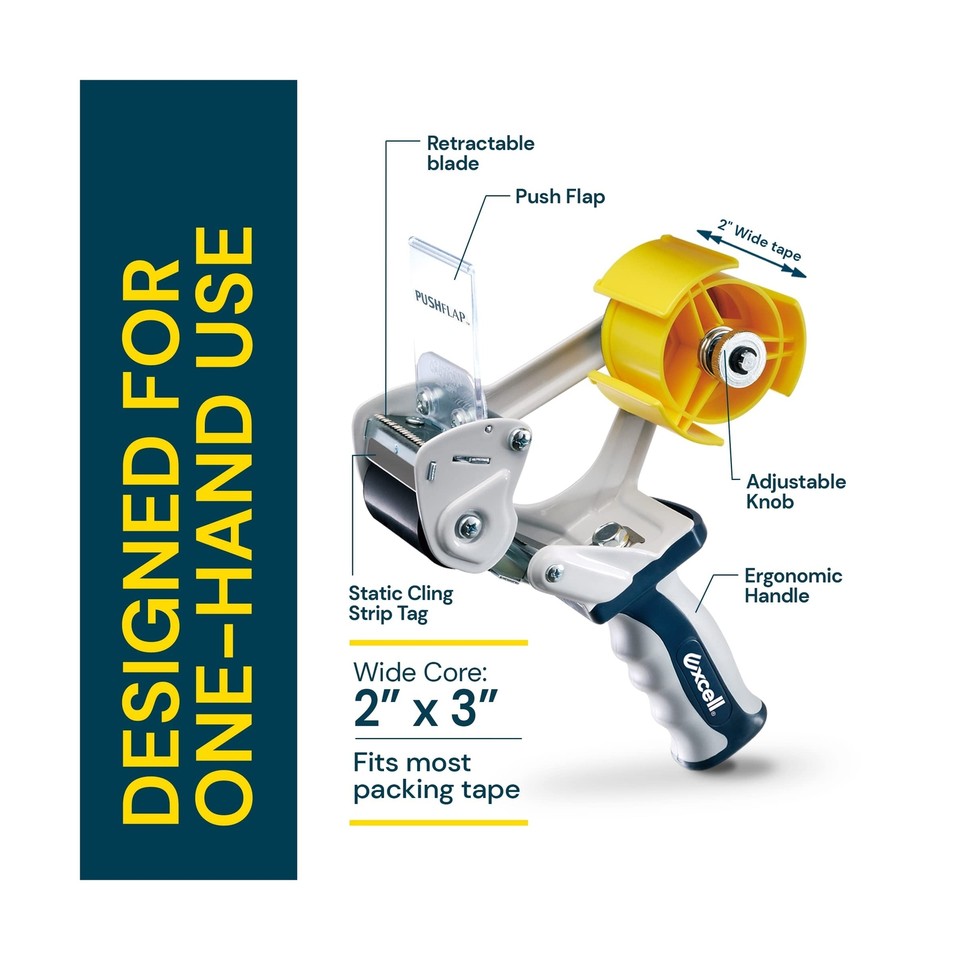 Excell PUSHFLAP Packing Tape Dispenser (2 Inch Wide) Tape Gun for