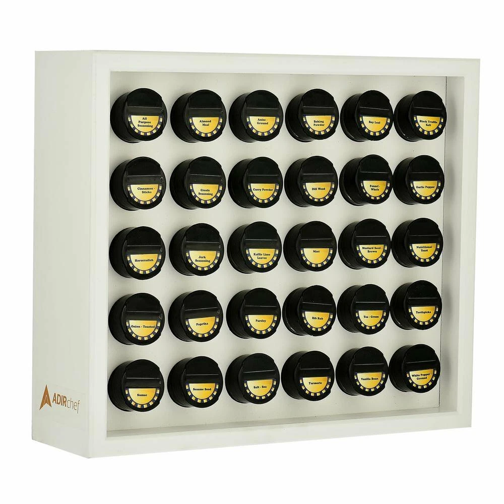 AdirChef White Wood Classic Spice Rack Home Kitchen 30 Seasoning Organizer