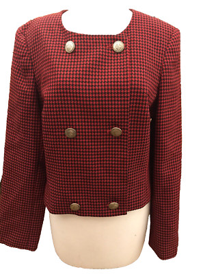John Meyer Sz 14 Women's Red and Black (maybe navy) Houndstooth Jacket Lined. AL