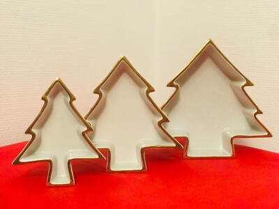 Servierschale Snack DekoSchale 3teilig Weihnachten Tannenbaum Keramik Weiss Gold