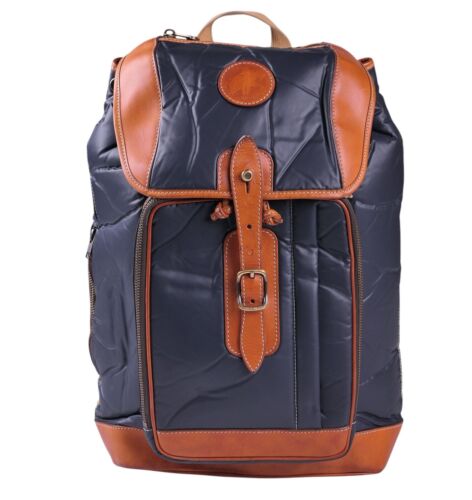 Hunting World Batu Cross Blue Backpack Brown Leather Rucksack Travel Bag - Picture 2 of 12