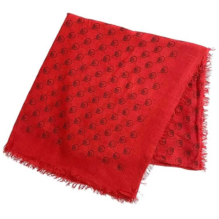 Gucci étole ec 22489 Red Ghost 453225 coton de soie nettoyé utilisé GUCCI Skull GG