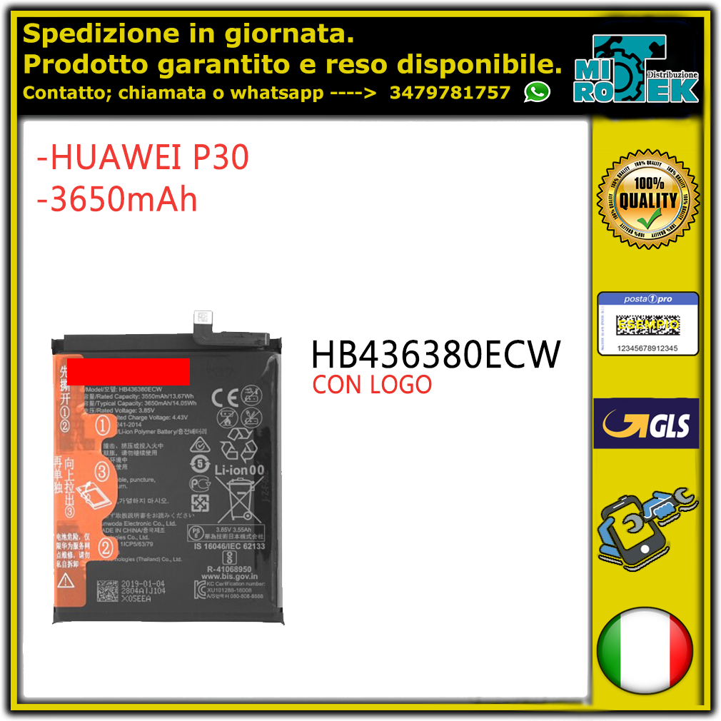 Huawei P30 ( ELE-L29 / ELE-L09 ) HB436380ECW - BATERÍA BULK CON - Foto 8