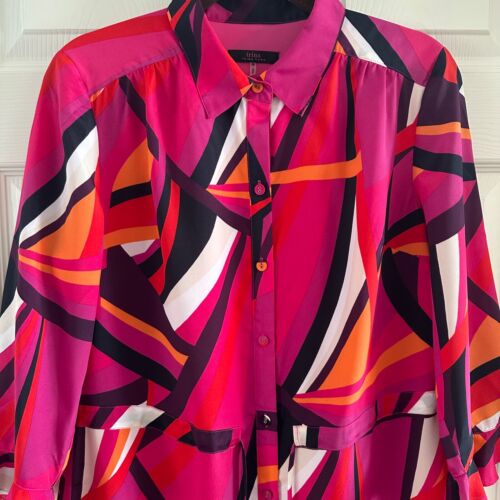 Trina Turk Nat Drawstring Shirt Dress Pink Geometric Print Women's Size Medium - Picture 5 of 13