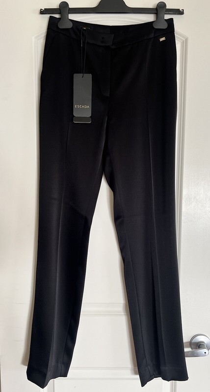 NWT $695 ESCADA Turanu Black Luxe Satin Soft Dress Pants Straight Leg 4 DE 34
