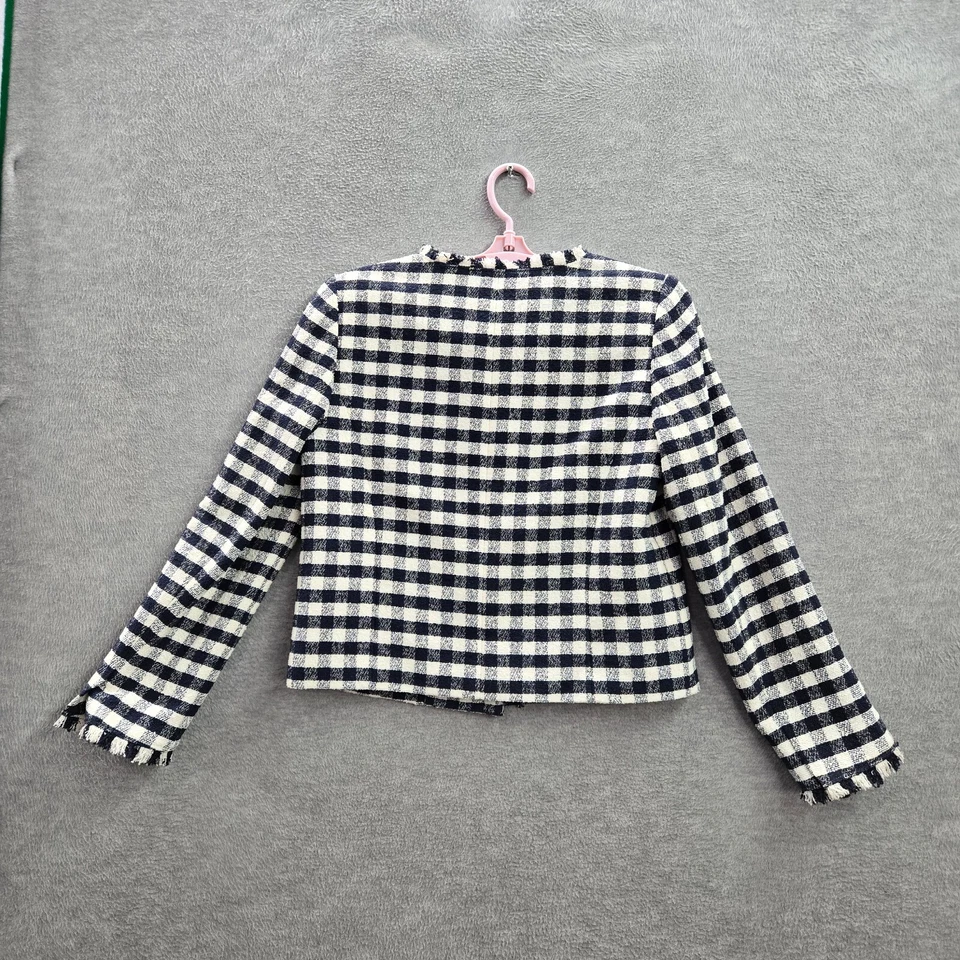 Blazer Brooks Brothers para mujer 6 azul marino a cuadros tejido rojo polar manga larga logotipo Foto 4 de 4