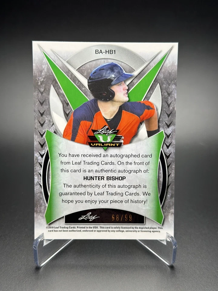 2019 Leaf Valiant Hunter Bishop Autograph /99 SF Giants - AZ State - Image 2 of 3