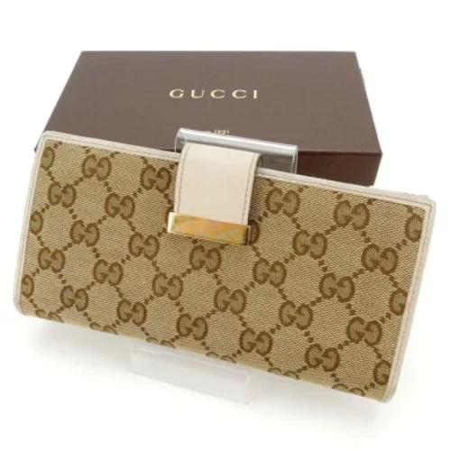 Gucci GG Supreme Long Wallet GG Canvas Leather Beige Brown With Box Authentic