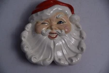 Vintage Winking Santa Claus Covered Candy Dish Mallory Ceramic Studios MCM 1955
