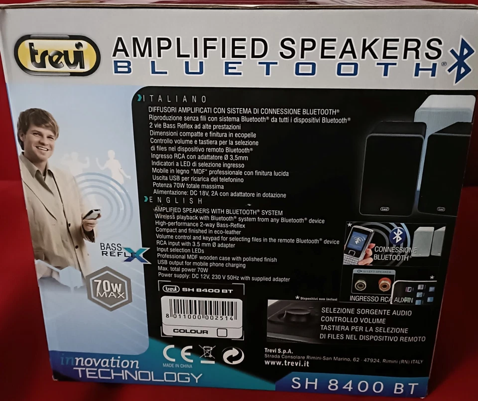 2 CASSE STEREO ALTOPARLANTI AMPLIFICATI BLUETOOTH TREVI SH 8400 BT 70 WATT - Immagine 2 di 2