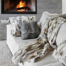 Real Fur Throw Genuine Fur Blanket Quilt Plaid Rabbit Pelts Tame 22"X43" Tanned