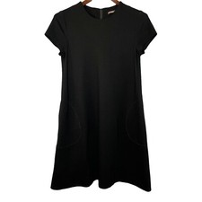 J. Mclaughlin Ponte Knit Short Sleeve Shift Dress Pockets Teacher Black Sz. XS