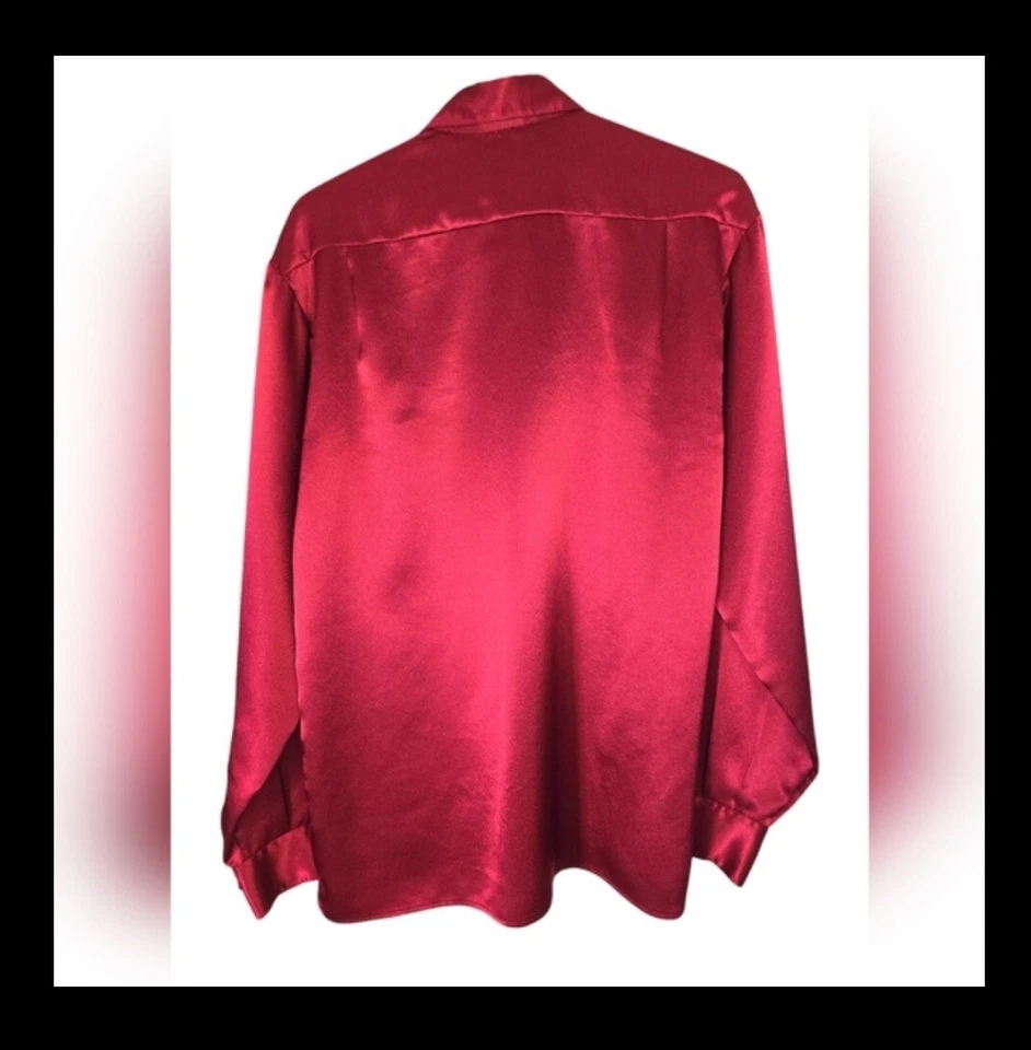 Iraq Handmade Turkish Silk Red Mens Button Down Shirt Size XL REVIEW MEASUREMENT - Image 2 of 3