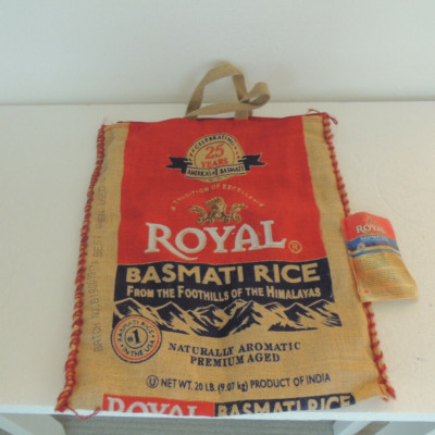 ROYAL BASMATI RICE BAG w/ Handles & Zipper Burlap Sack purse bag  NEW!!