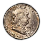 1955 50c Franklin Silver Half Dollar - Colorful Original Toning - BU - SKU-H2794