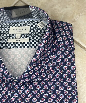 Ted Baker Dress Shirt Men 16.5 32/33 Slim Fit Stretch Mini