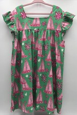 Pete  Lucy Girls 7/8 Summer Boutique Dress Sailboats Green Pink Flutter Sleeves