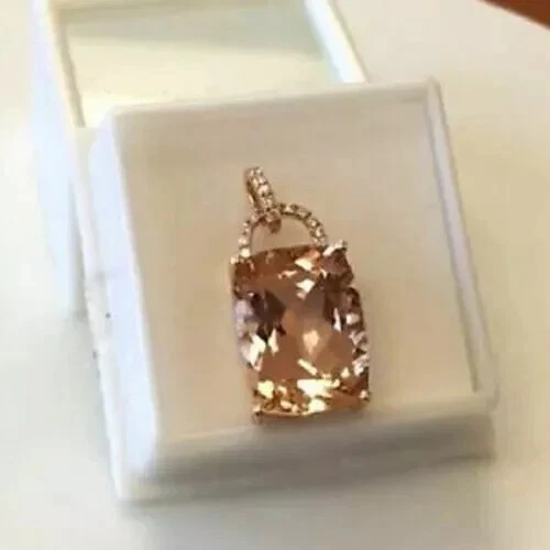 2.33Ct Cushion Cut Lab Created Morganite Pendant 14K Rose Gold Plated Free Chain - Изображение 2 из 4