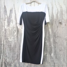 Chaps Black  White Fully Lined Knee Length Sheath Dress Women's Large