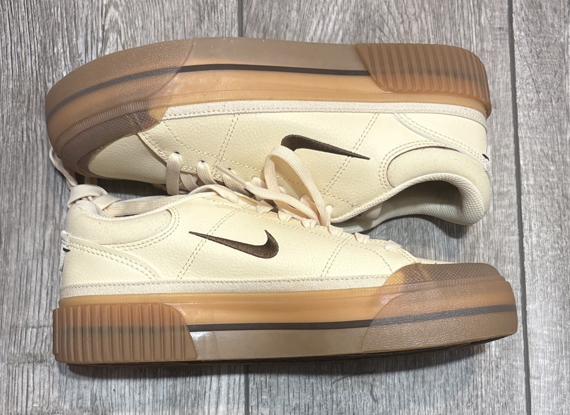 Nike Court Legacy Lift Platform Sneakers Womens 7 Off White Cacao Gum FV5526-104 thumbnail 5
