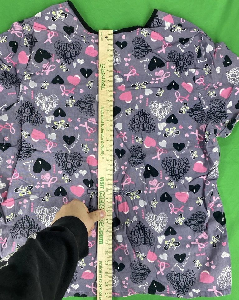 2XL Pink Hearts Cancer Ribbons Patterned SB Scrubs Scrub Top - Image 4 of 4