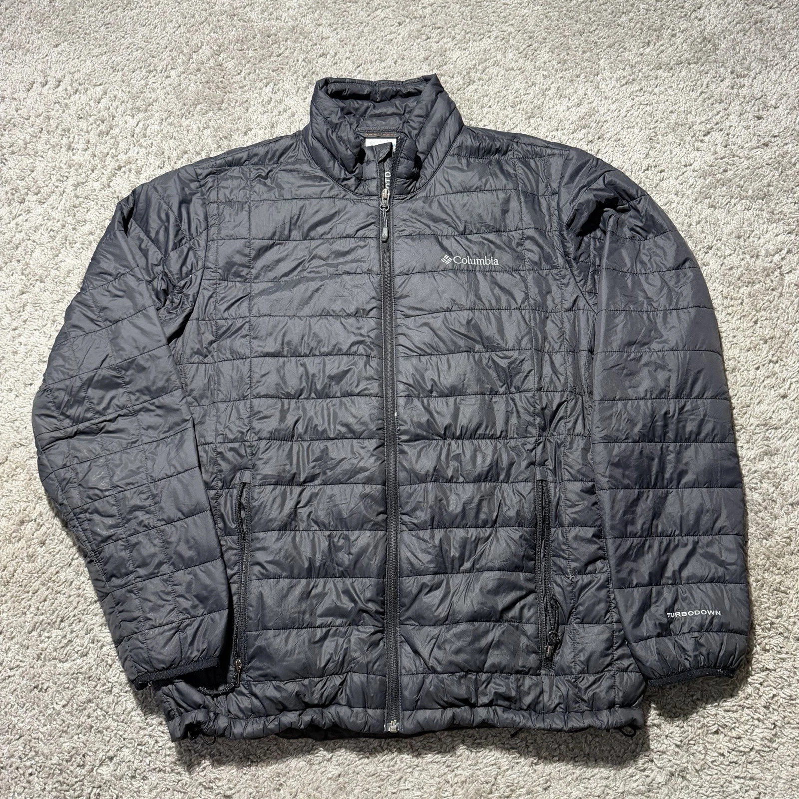 Columbia TurboDown Jacket Mens Large Grey Omni Heat Puffer Insulated TD 590