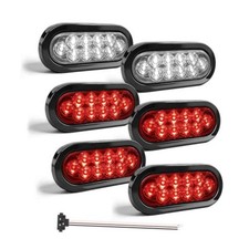 " Oval Smoked Lens LED Trailer Tail Light Kit,4 Red 2 6 Inch 6 4Red 2White