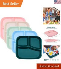 Unbreakable Divided Plates 10 Inch 5 PCS,Reusable Wheat Straw Kids Plates Mic...