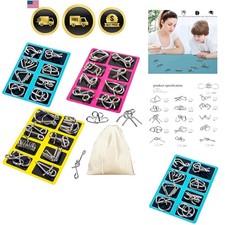 Metal Wire Puzzle Set of 24 with Pouch,Brain Teaser IQ Disentanglemen Iron L...