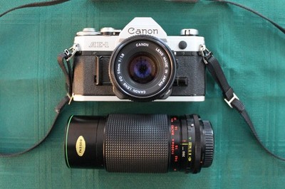 Canon AE-1 35mm SLR Film Camera w/50mm Incl. Hanimex 80-200mm zoom - Not Tested